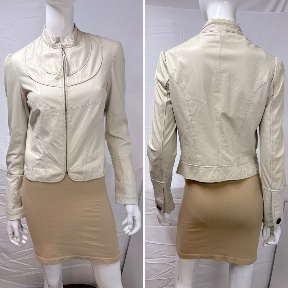 Anthropologie June Women's M Cream Soft Lamb Leather Jacket With Silk Lining